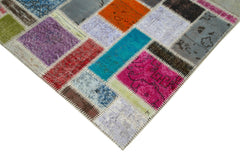Kırk Yama Gri Patchwork Pamuk Yün El Dokuma Halısı 173x236 Agacan