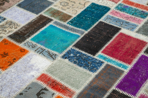 Kırk Yama Gri Patchwork Pamuk Yün El Dokuma Halısı 173x236 Agacan