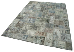 Kırk Yama Gri Patchwork Pamuk Yün El Dokuma Halısı 172x237 Agacan
