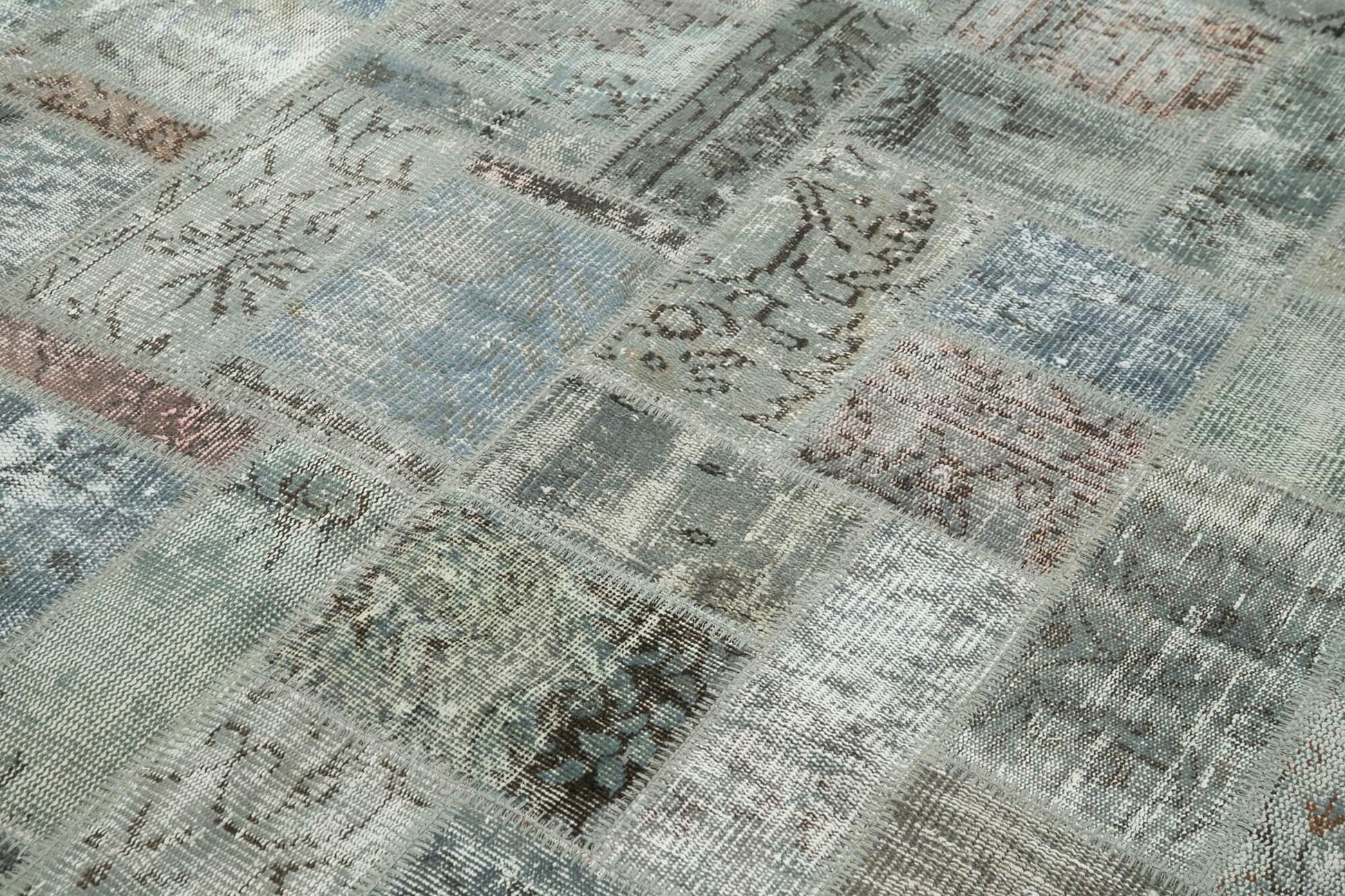 Kırk Yama Gri Patchwork Pamuk Yün El Dokuma Halısı 172x237 Agacan