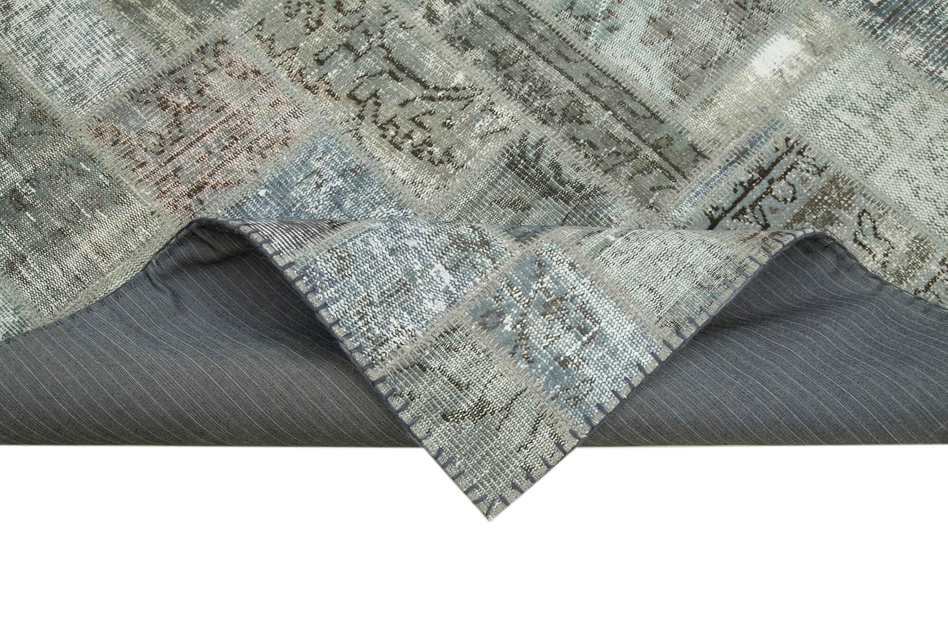 Kırk Yama Gri Patchwork Pamuk Yün El Dokuma Halısı 172x237 Agacan