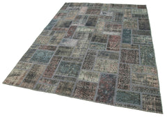 Kırk Yama Gri Patchwork Pamuk Yün El Dokuma Halısı 171x238 Agacan