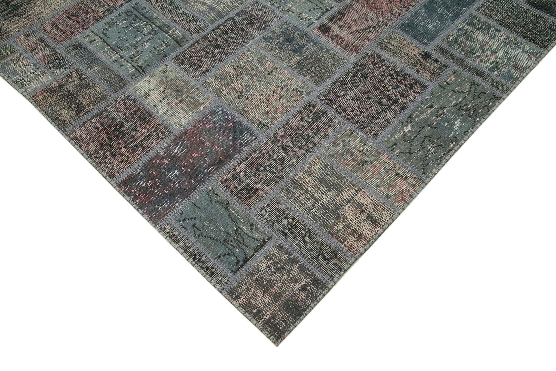Kırk Yama Gri Patchwork Pamuk Yün El Dokuma Halısı 171x238 Agacan