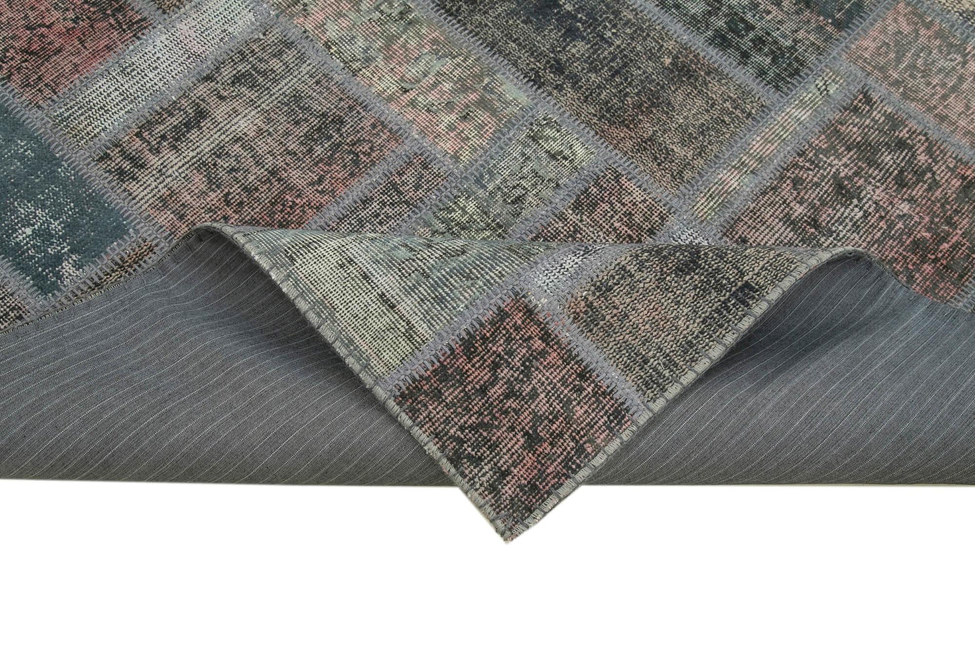 Kırk Yama Gri Patchwork Pamuk Yün El Dokuma Halısı 171x238 Agacan