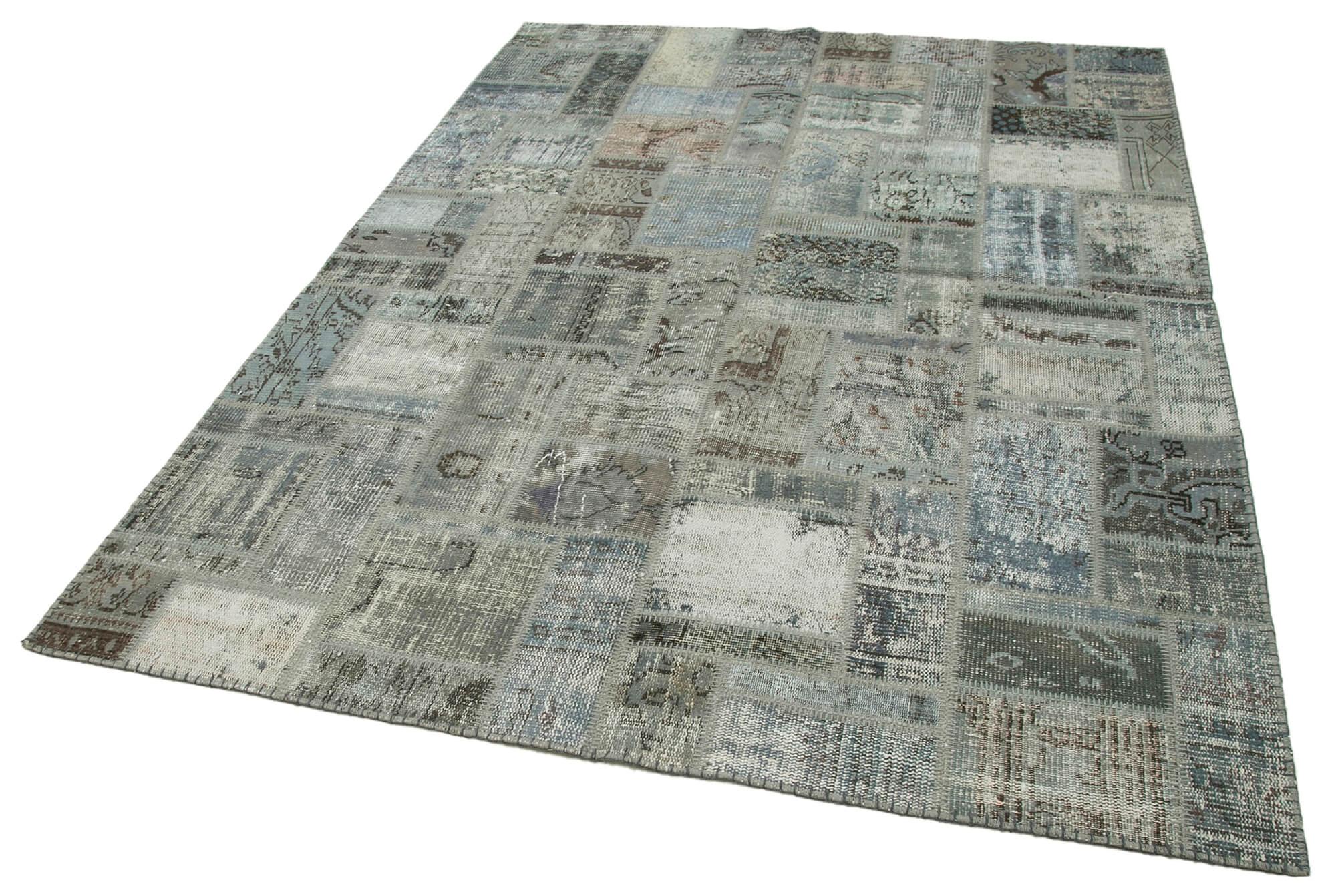Kırk Yama Gri Patchwork Pamuk Yün El Dokuma Halısı 171x238 Agacan