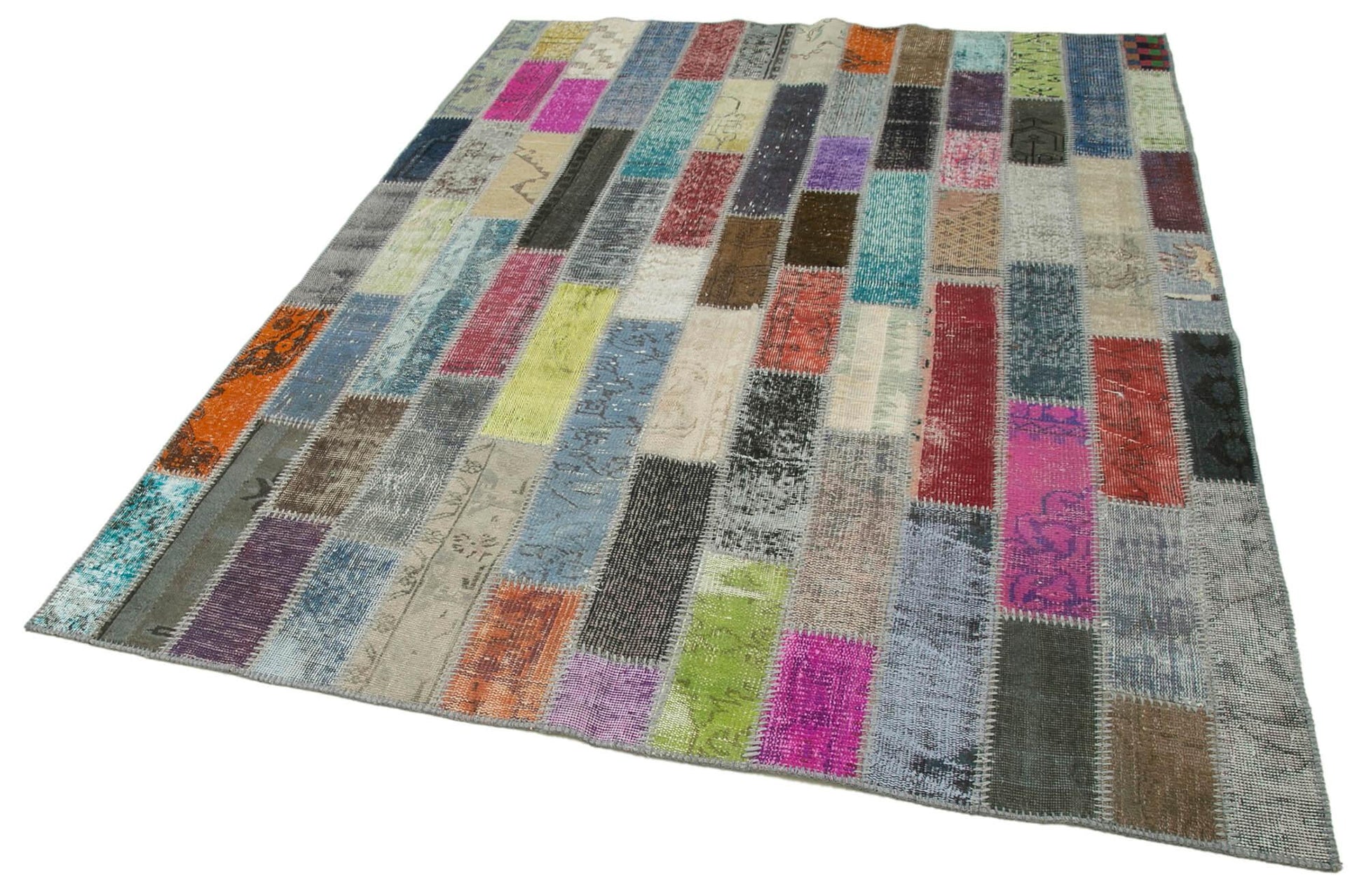 Kırk Yama Gri Patchwork Pamuk Yün El Dokuma Halısı 178x241 Agacan