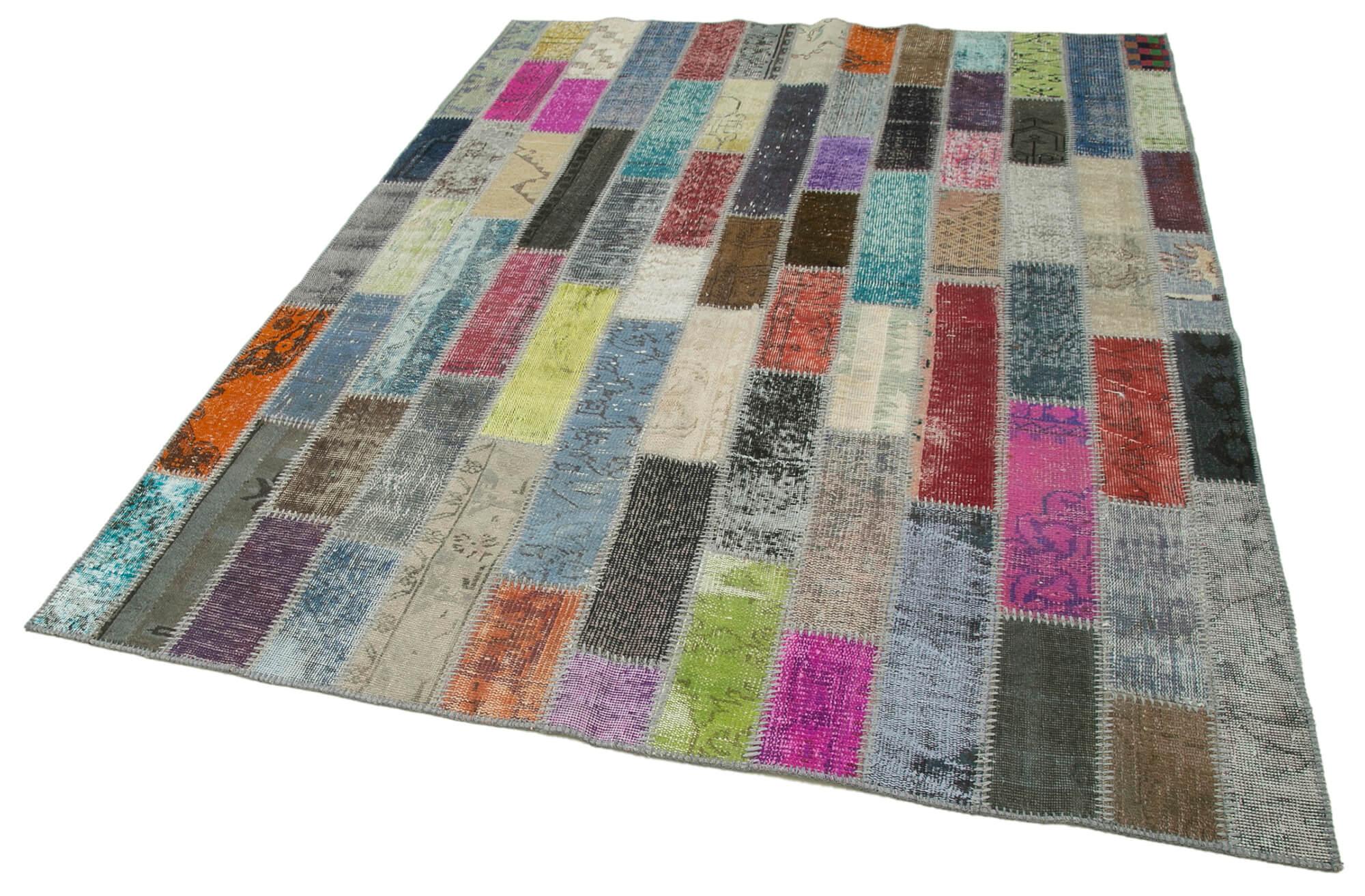 Kırk Yama Gri Patchwork Pamuk Yün El Dokuma Halısı 178x241 Agacan