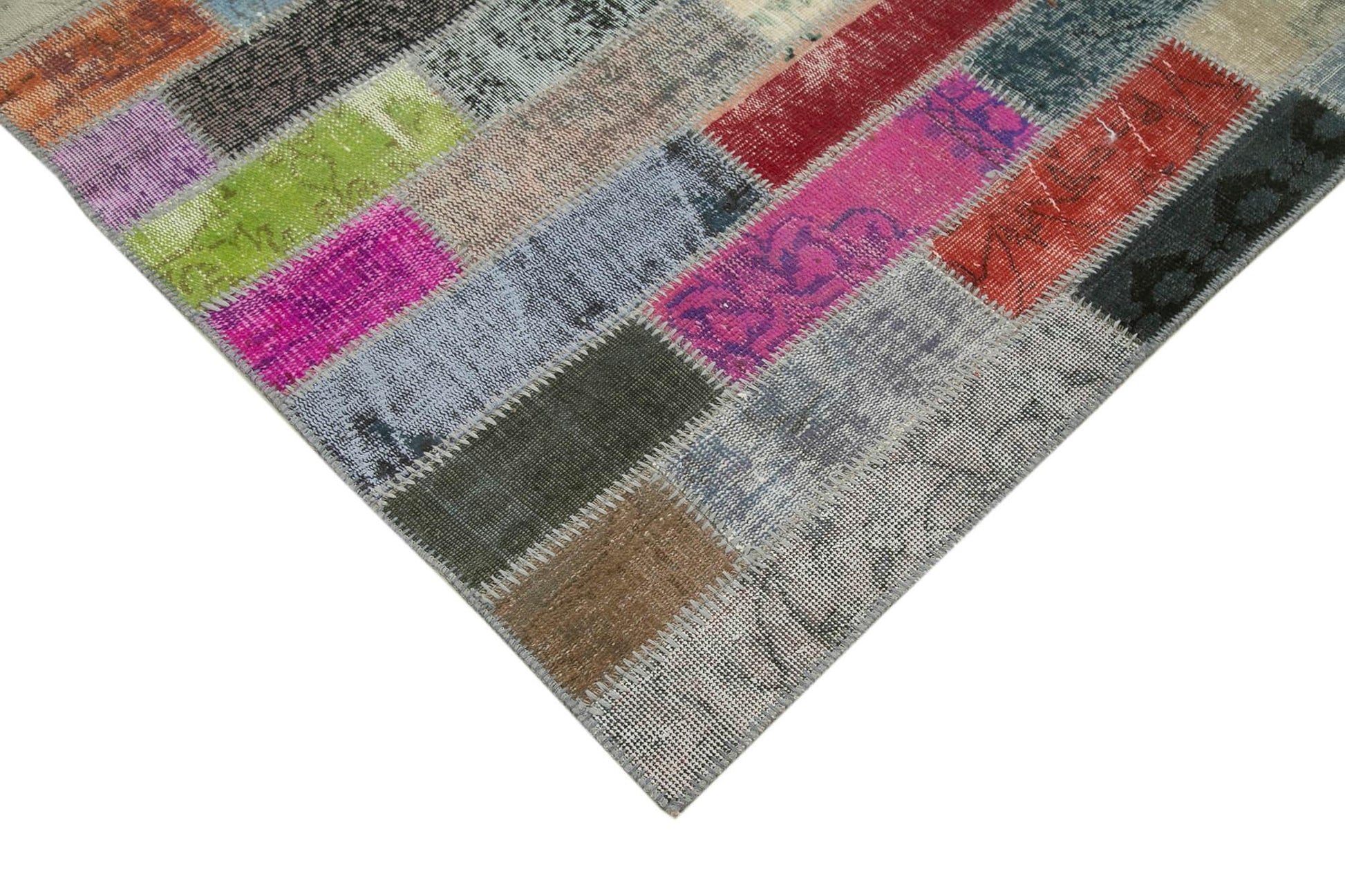 Kırk Yama Gri Patchwork Pamuk Yün El Dokuma Halısı 178x241 Agacan