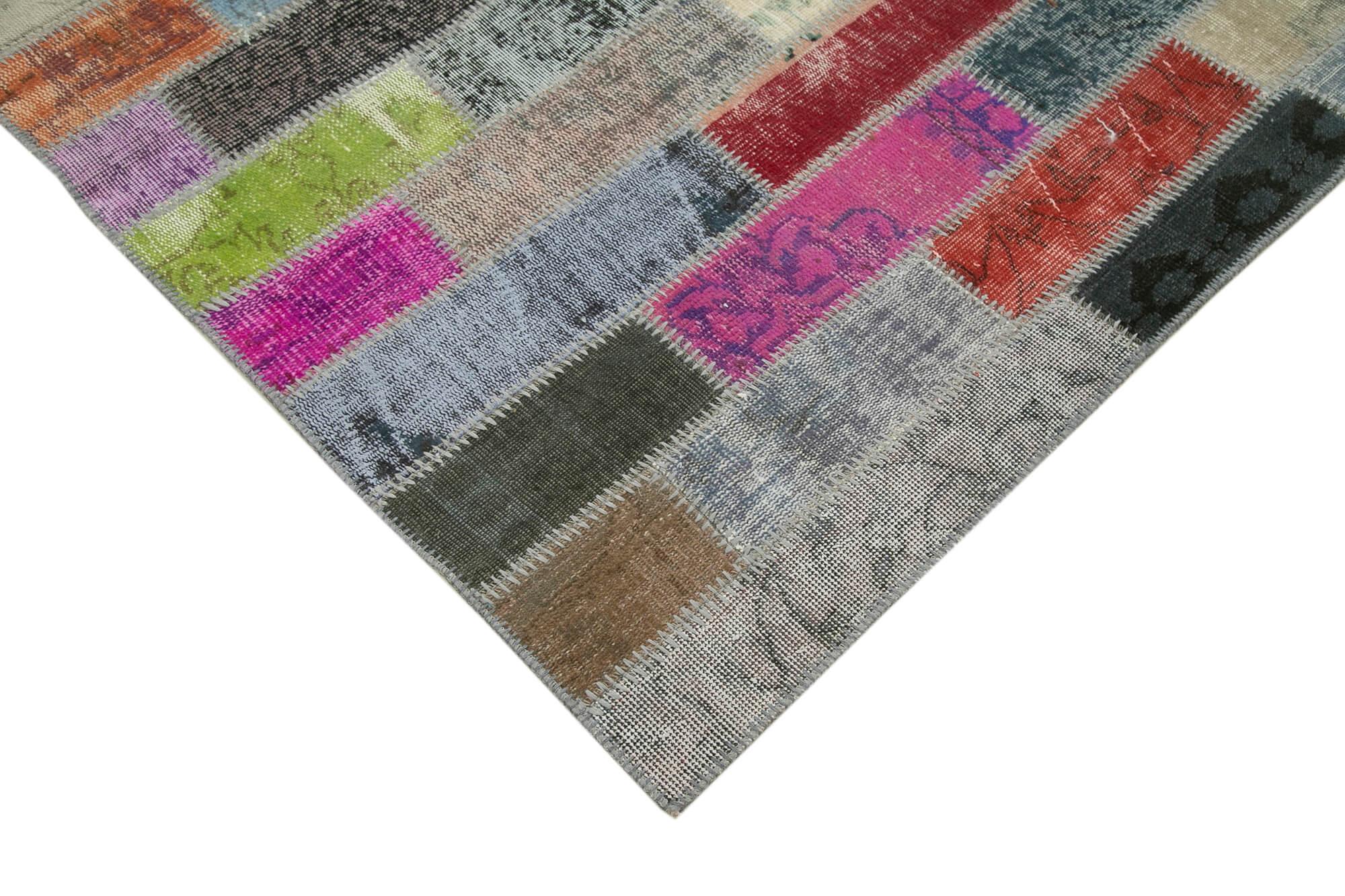 Kırk Yama Gri Patchwork Pamuk Yün El Dokuma Halısı 178x241 Agacan