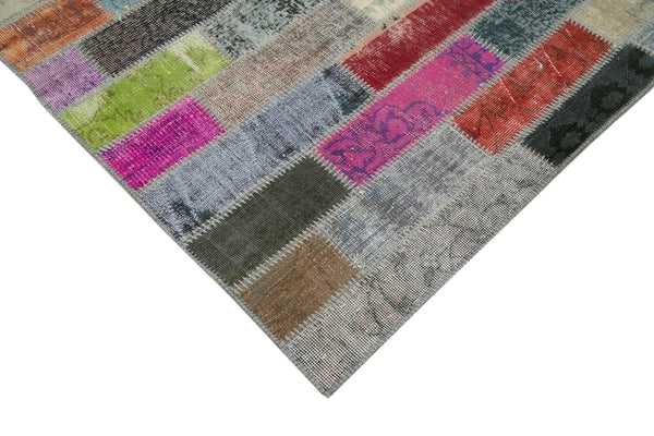 Kırk Yama Gri Patchwork Pamuk Yün El Dokuma Halısı 178x241 Agacan