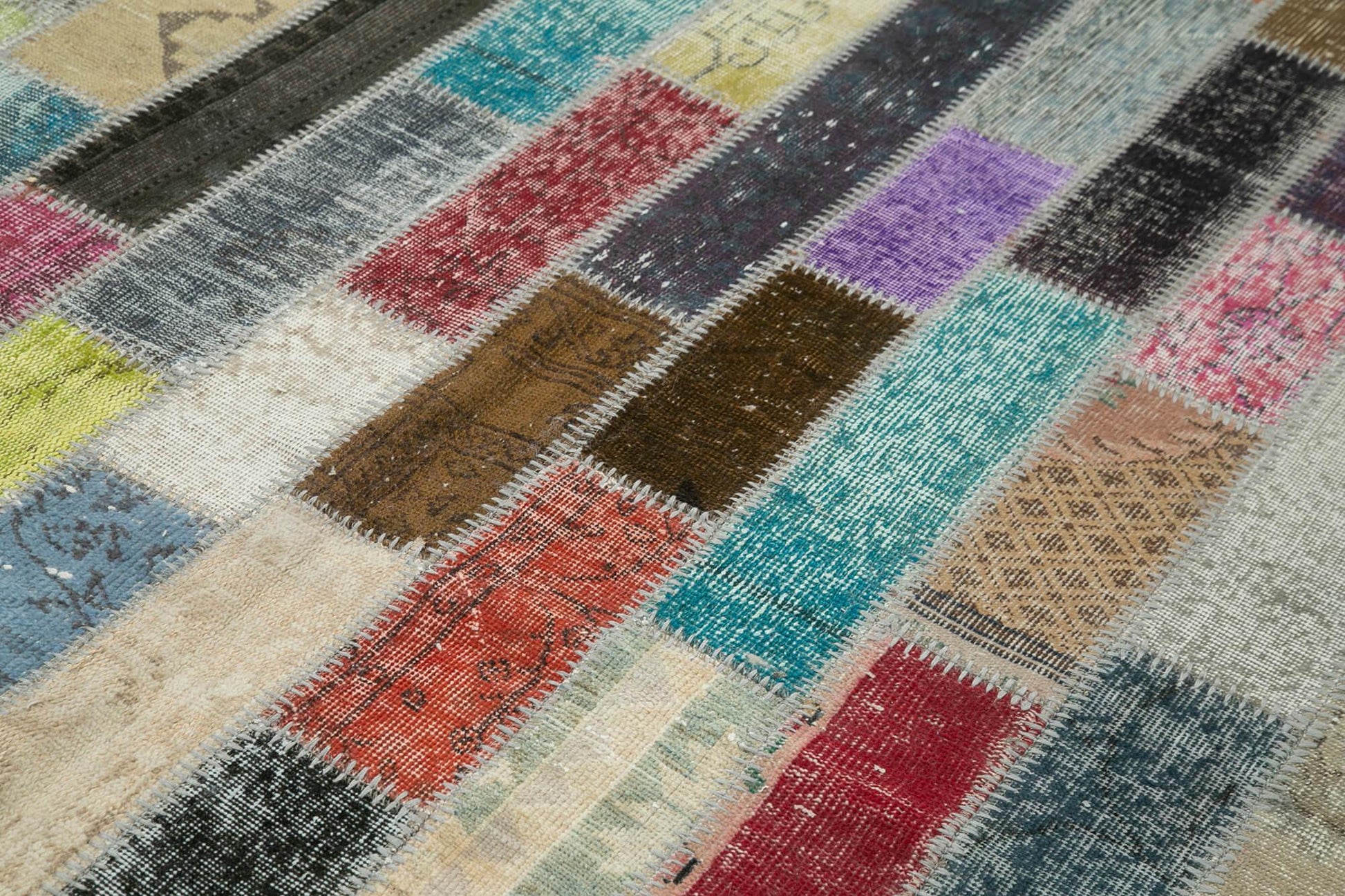 Kırk Yama Gri Patchwork Pamuk Yün El Dokuma Halısı 178x241 Agacan