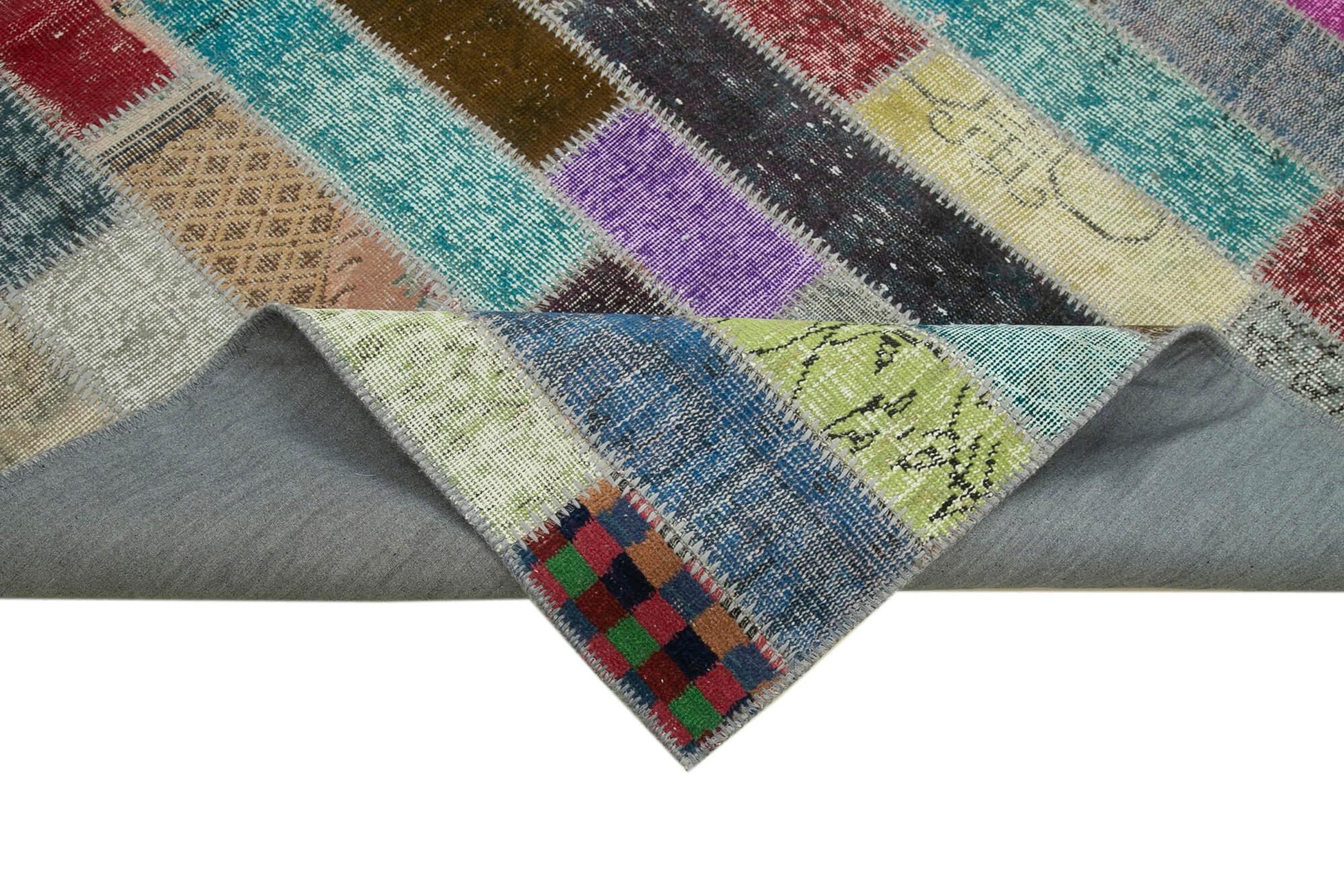 Kırk Yama Gri Patchwork Pamuk Yün El Dokuma Halısı 178x241 Agacan