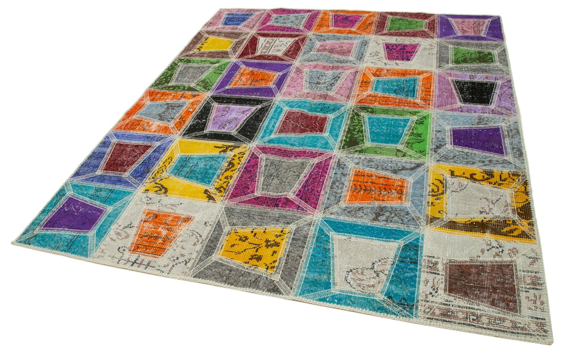 Kırk Yama Gri Patchwork Pamuk Yün El Dokuma Halısı 193x236 Agacan
