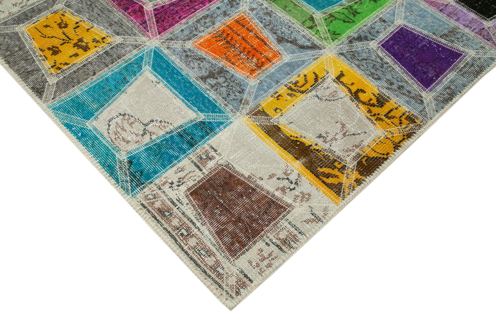 Kırk Yama Gri Patchwork Pamuk Yün El Dokuma Halısı 193x236 Agacan