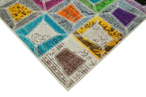 Kırk Yama Gri Patchwork Pamuk Yün El Dokuma Halısı 193x236 Agacan