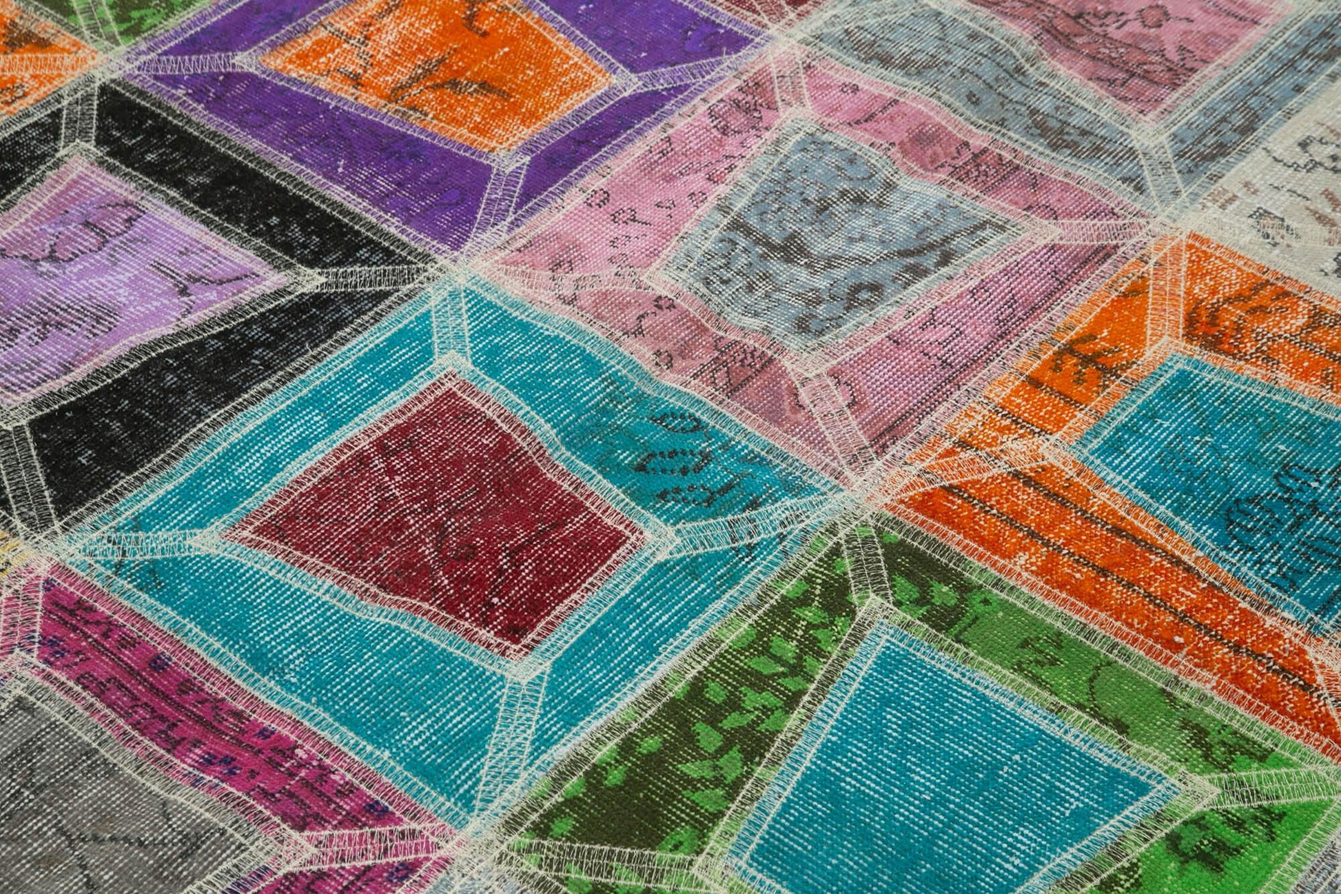 Kırk Yama Gri Patchwork Pamuk Yün El Dokuma Halısı 193x236 Agacan