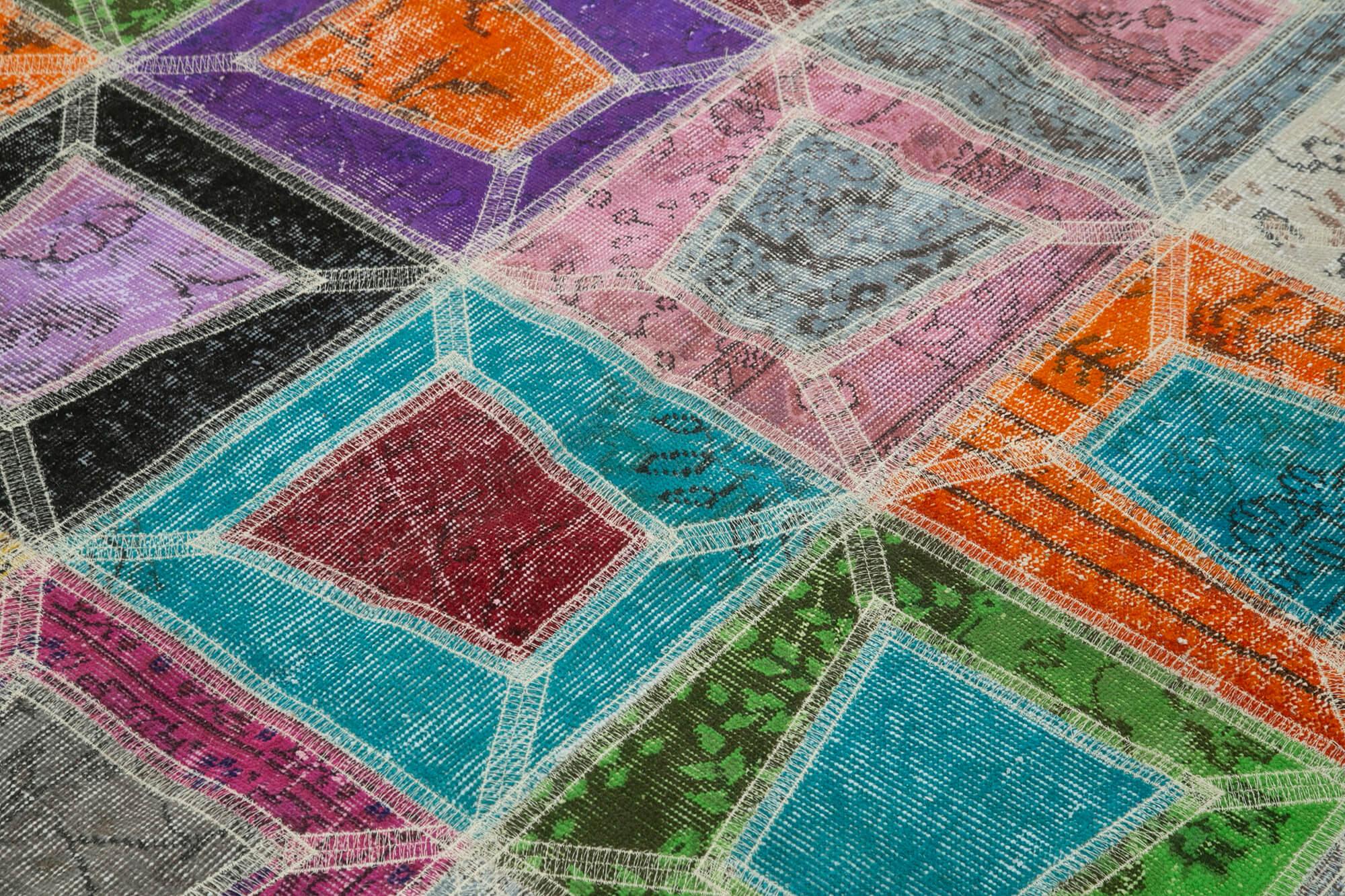 Kırk Yama Gri Patchwork Pamuk Yün El Dokuma Halısı 193x236 Agacan