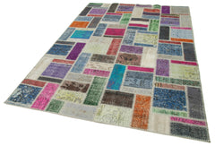 Kırk Yama Gri Patchwork Pamuk Yün El Dokuma Halısı 175x254 Agacan