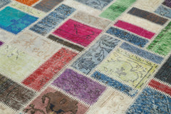 Kırk Yama Gri Patchwork Pamuk Yün El Dokuma Halısı 175x254 Agacan