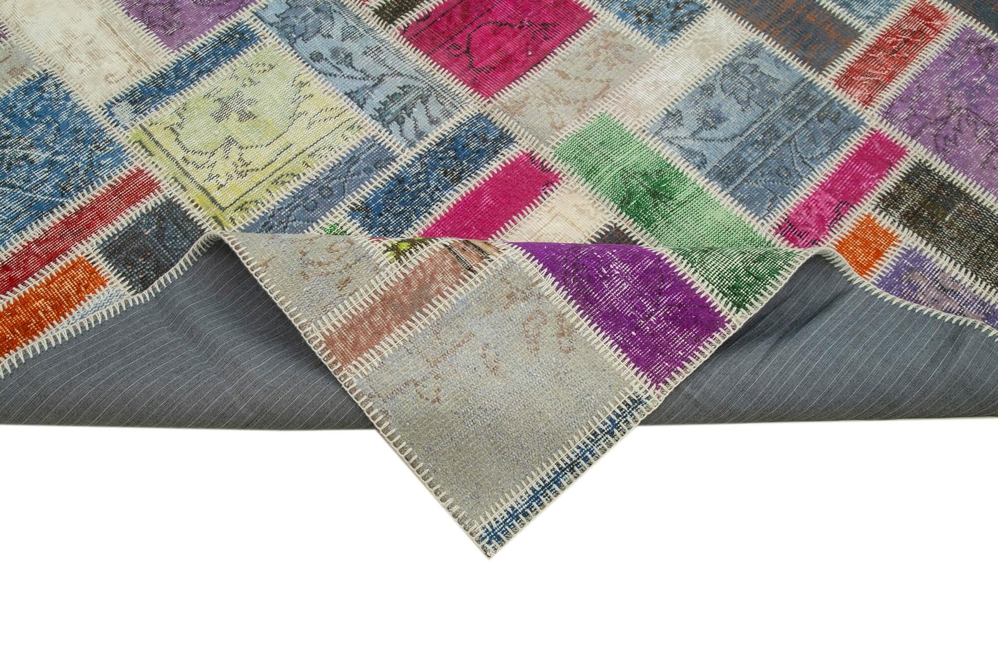Kırk Yama Gri Patchwork Pamuk Yün El Dokuma Halısı 175x254 Agacan