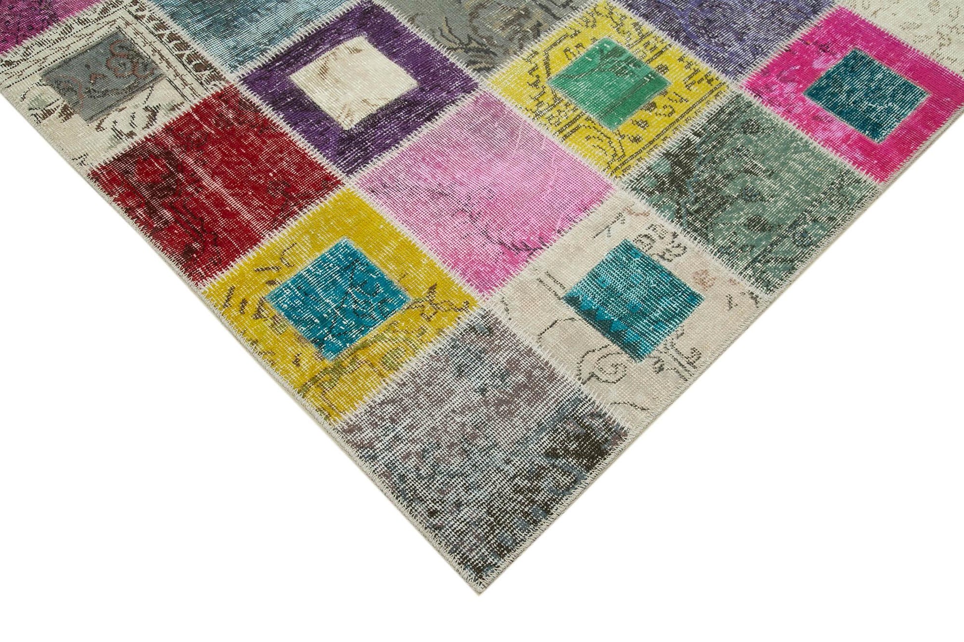 Kırk Yama Gri Patchwork Pamuk Yün El Dokuma Halısı 179x236 Agacan