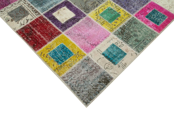 Kırk Yama Gri Patchwork Pamuk Yün El Dokuma Halısı 179x236 Agacan