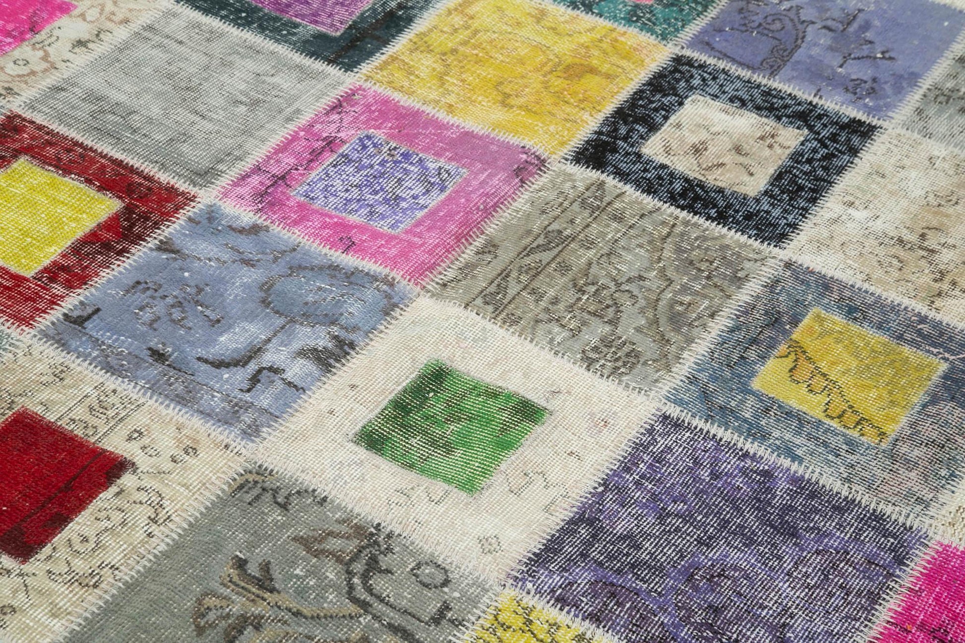 Kırk Yama Gri Patchwork Pamuk Yün El Dokuma Halısı 179x236 Agacan