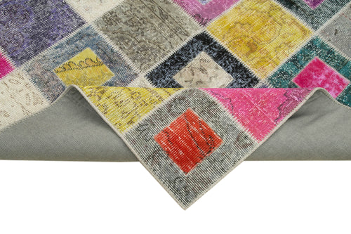 Kırk Yama Gri Patchwork Pamuk Yün El Dokuma Halısı 179x236 Agacan