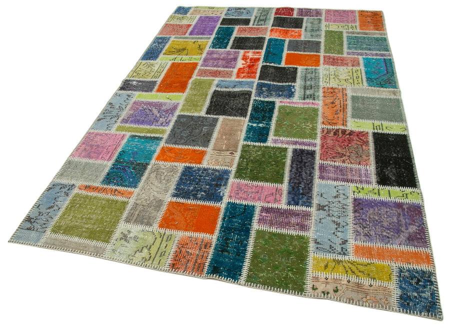 Kırk Yama Gri Patchwork Pamuk Yün El Dokuma Halısı 164x255 Agacan