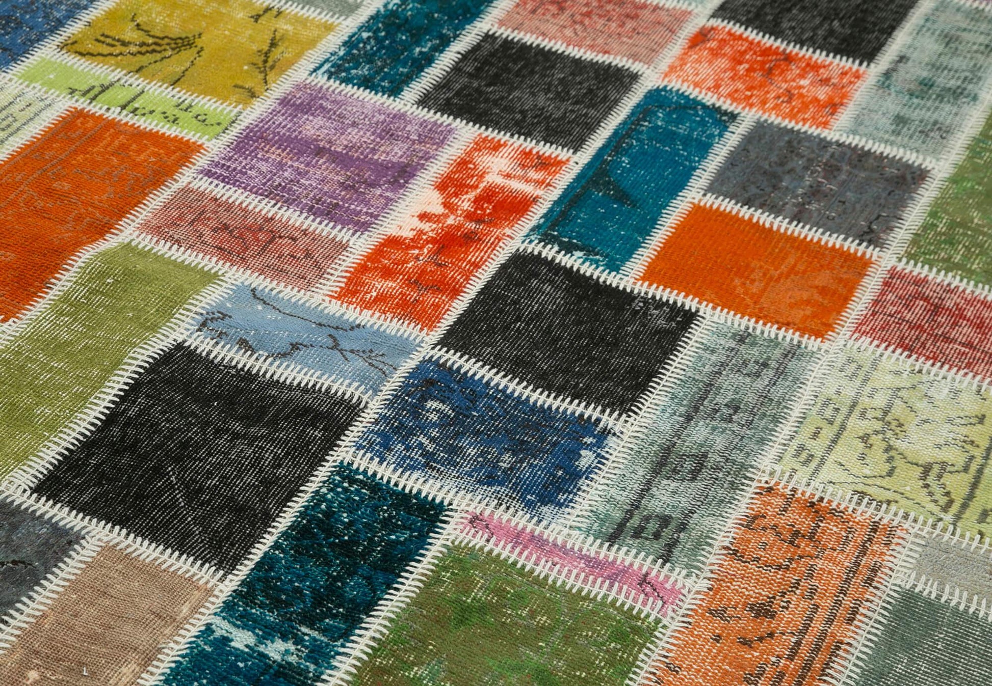 Kırk Yama Gri Patchwork Pamuk Yün El Dokuma Halısı 164x255 Agacan