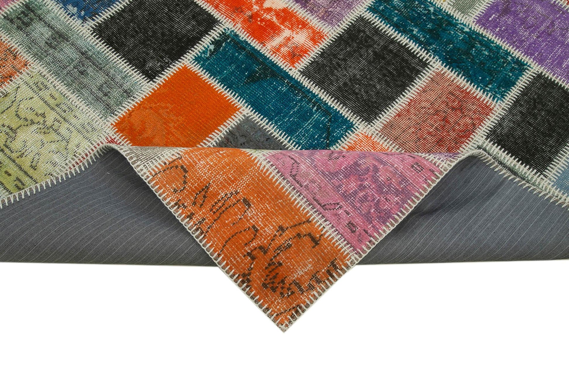Kırk Yama Gri Patchwork Pamuk Yün El Dokuma Halısı 164x255 Agacan