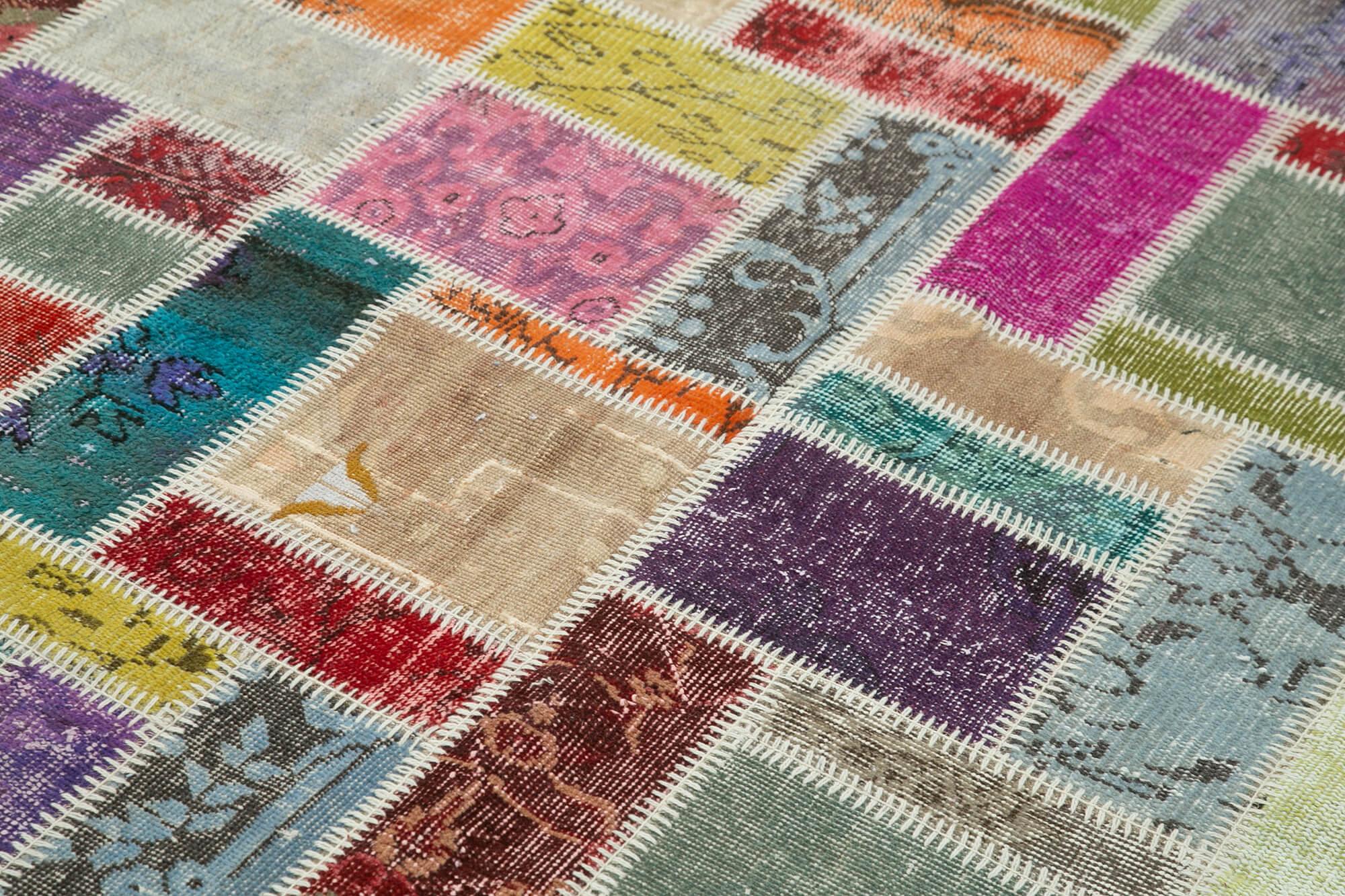 Kırk Yama Gri Patchwork Pamuk Yün El Dokuma Halısı 175x254 Agacan