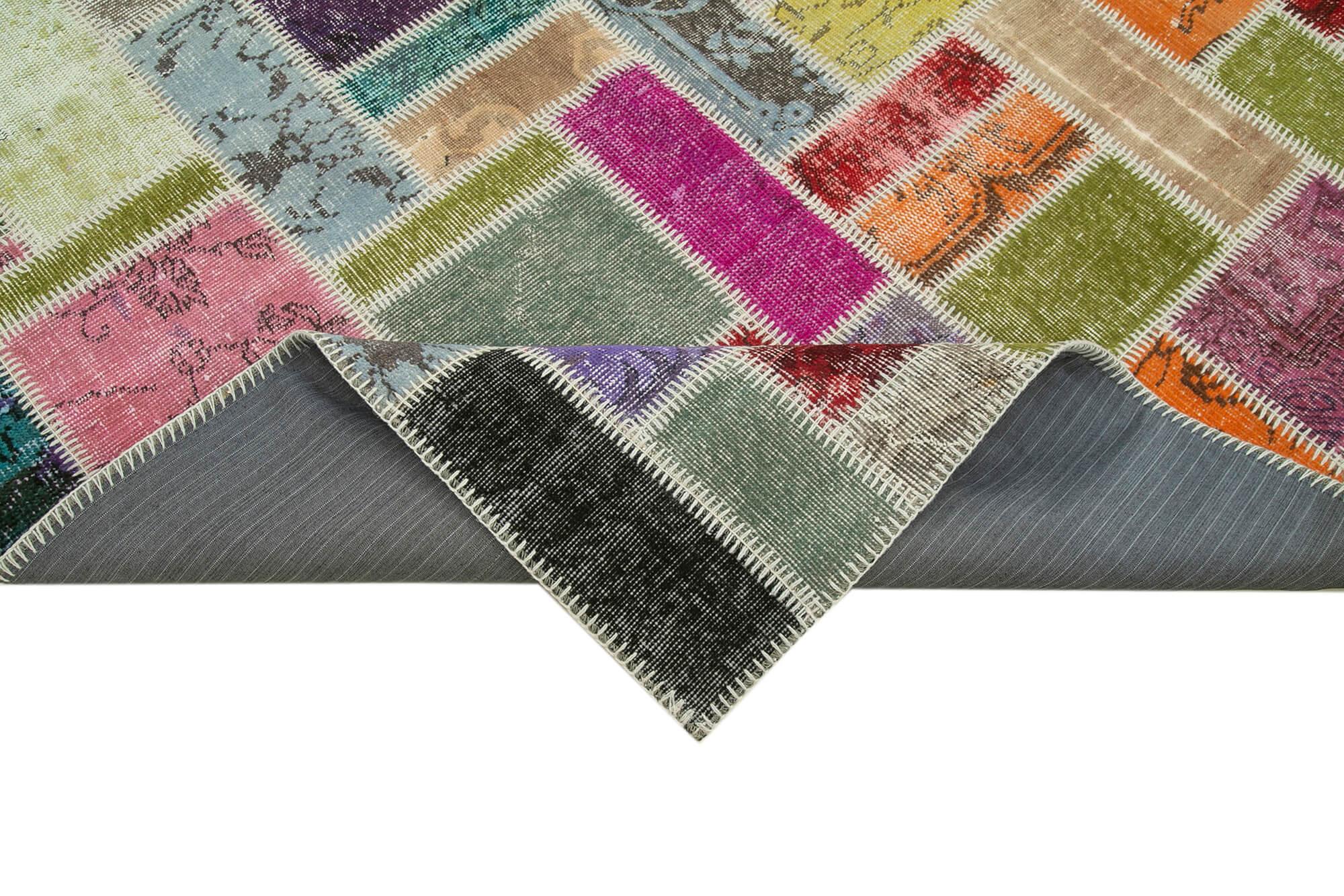 Kırk Yama Gri Patchwork Pamuk Yün El Dokuma Halısı 175x254 Agacan
