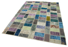 Kırk Yama Gri Patchwork Pamuk Yün El Dokuma Halısı 170x236 Agacan