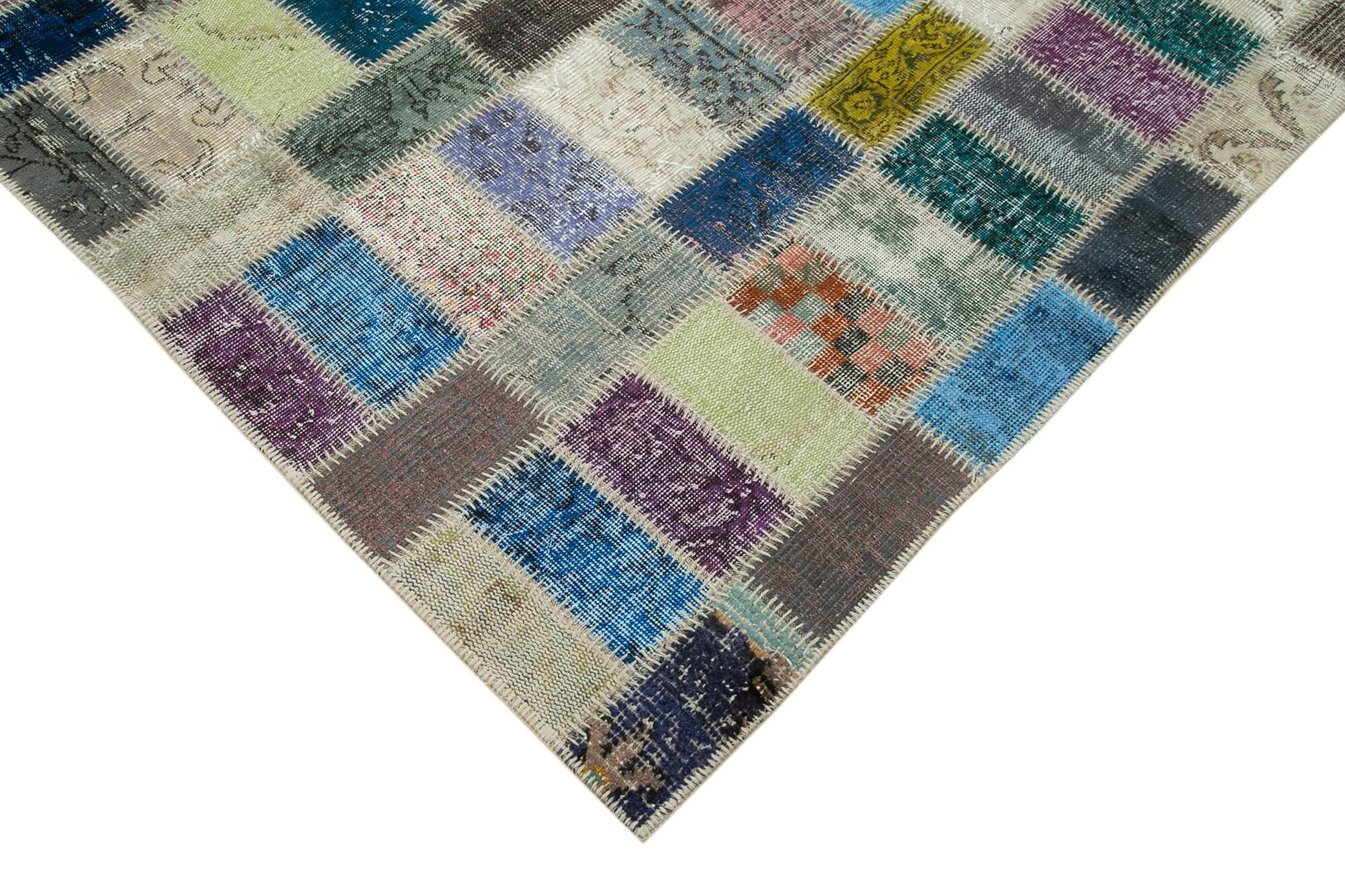 Kırk Yama Gri Patchwork Pamuk Yün El Dokuma Halısı 170x236 Agacan
