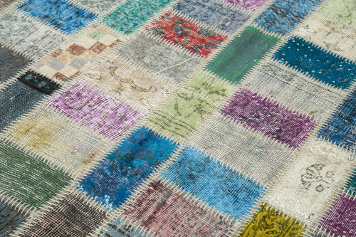 Kırk Yama Gri Patchwork Pamuk Yün El Dokuma Halısı 170x236 Agacan