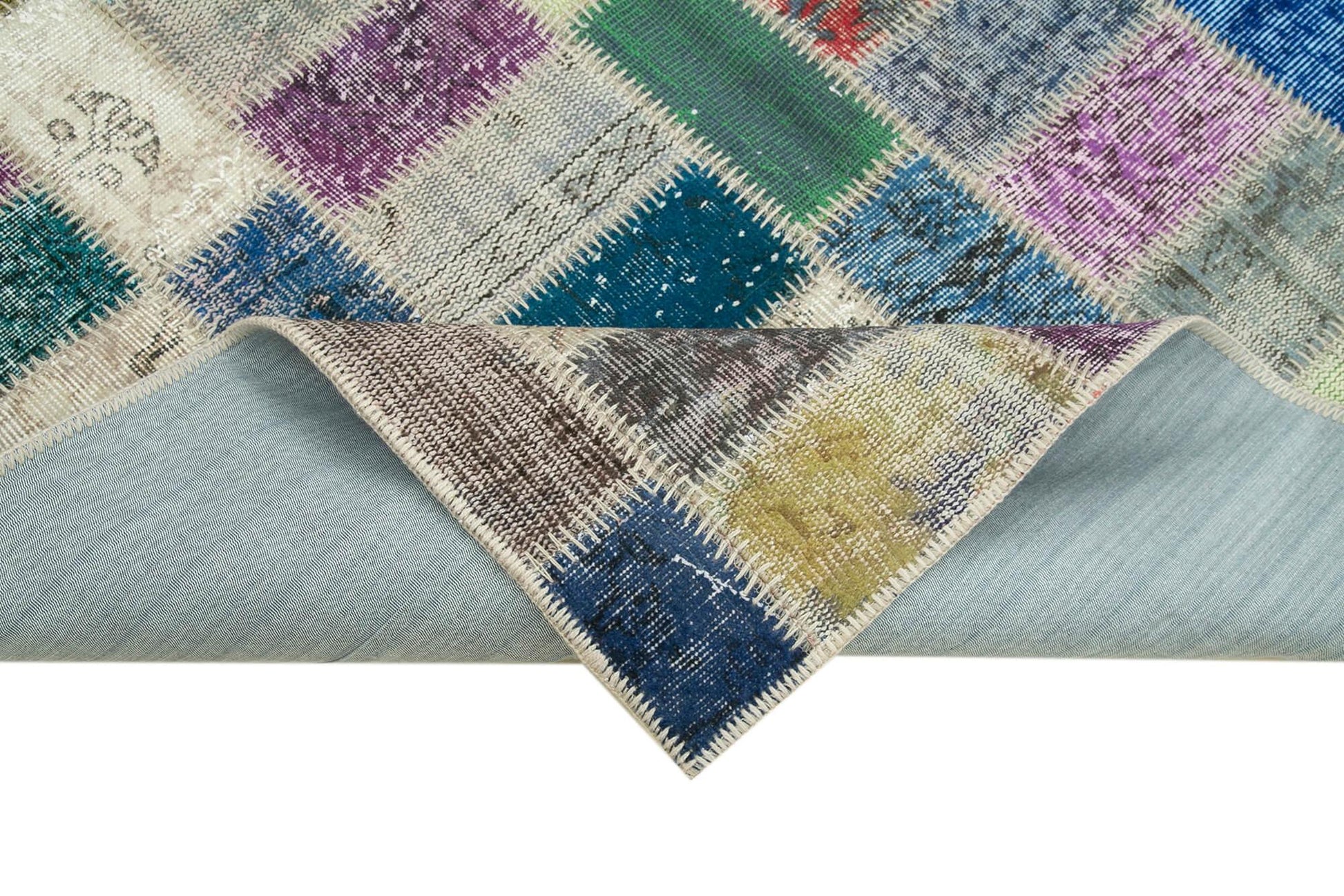 Kırk Yama Gri Patchwork Pamuk Yün El Dokuma Halısı 170x236 Agacan