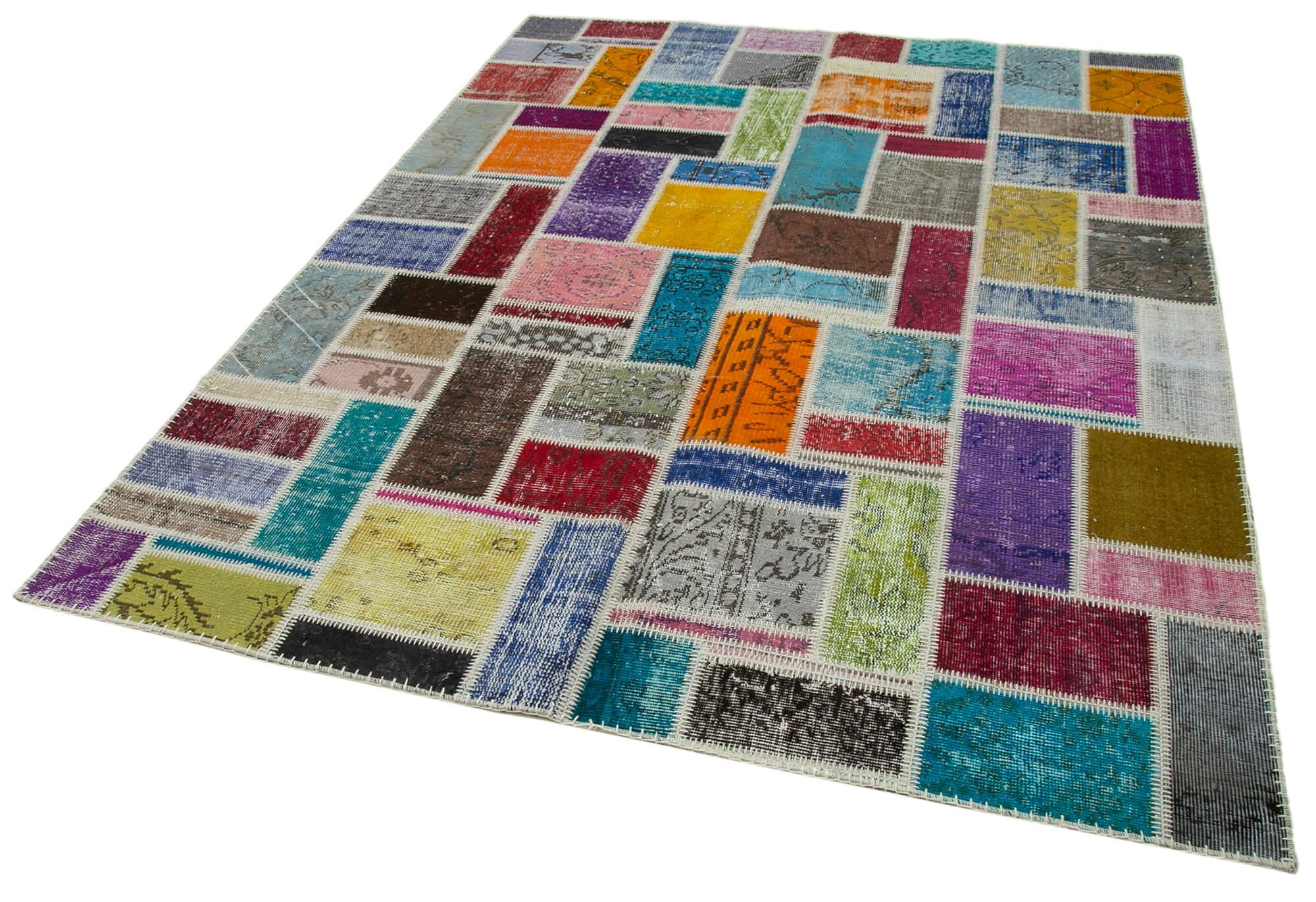 Kırk Yama Gri Patchwork Pamuk Yün El Dokuma Halısı 176x236 Agacan