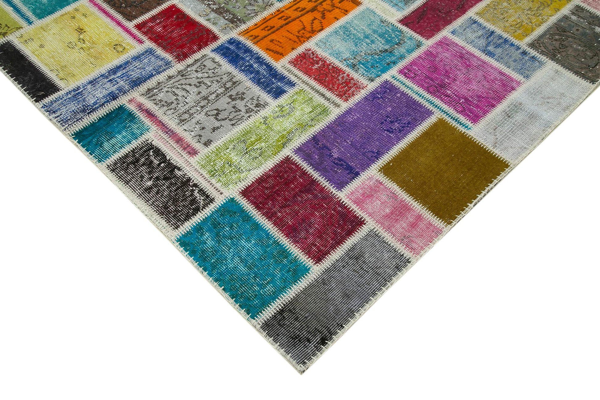 Kırk Yama Gri Patchwork Pamuk Yün El Dokuma Halısı 176x236 Agacan
