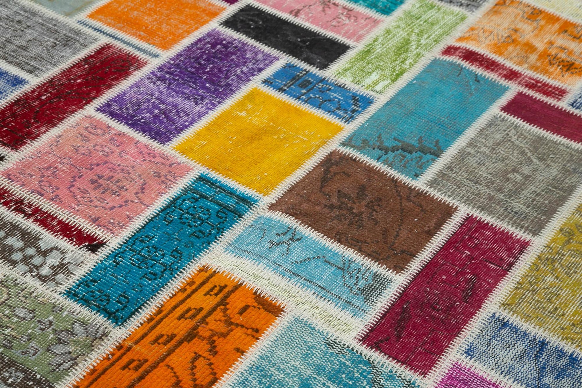 Kırk Yama Gri Patchwork Pamuk Yün El Dokuma Halısı 176x236 Agacan