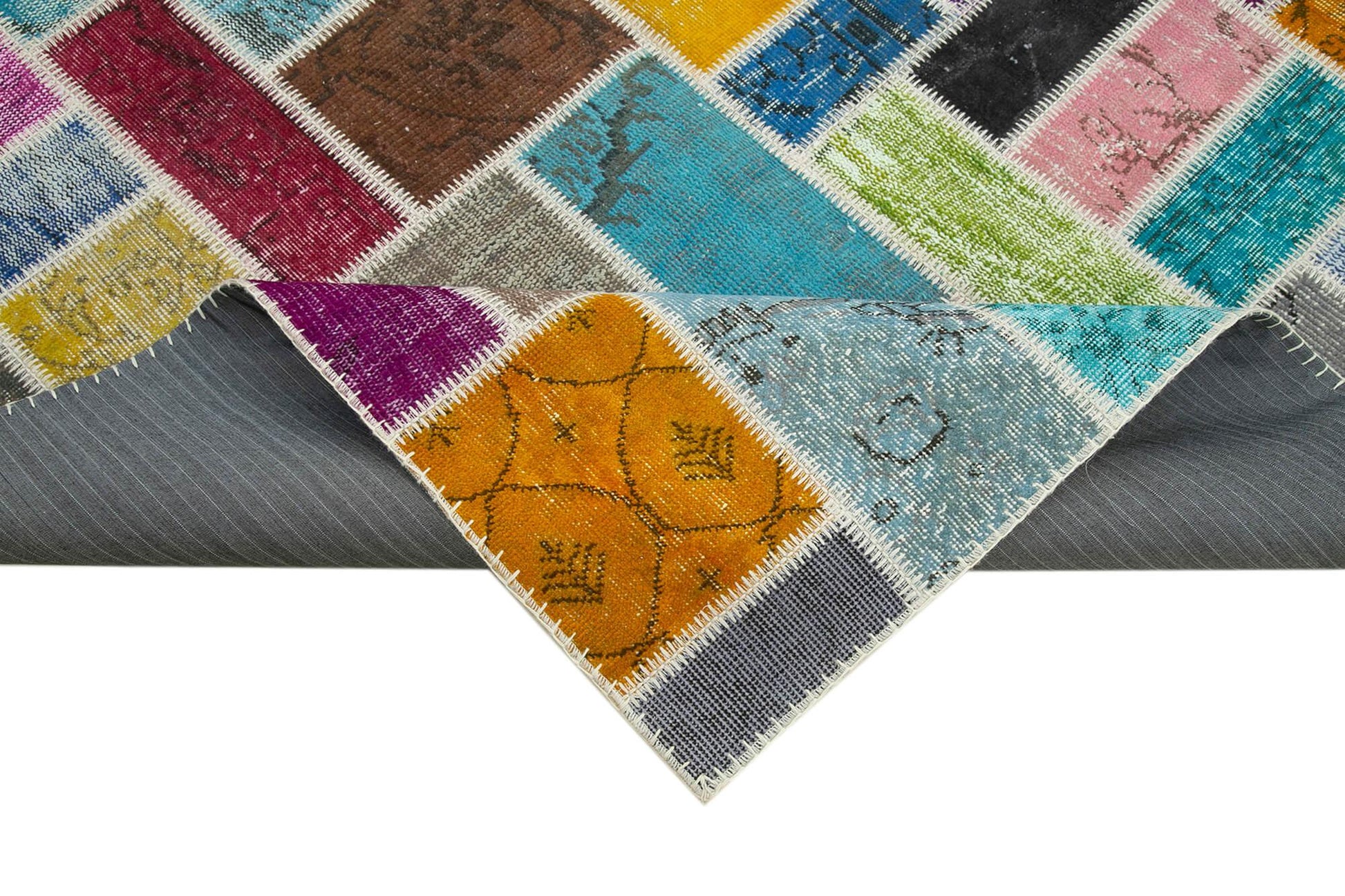 Kırk Yama Gri Patchwork Pamuk Yün El Dokuma Halısı 176x236 Agacan
