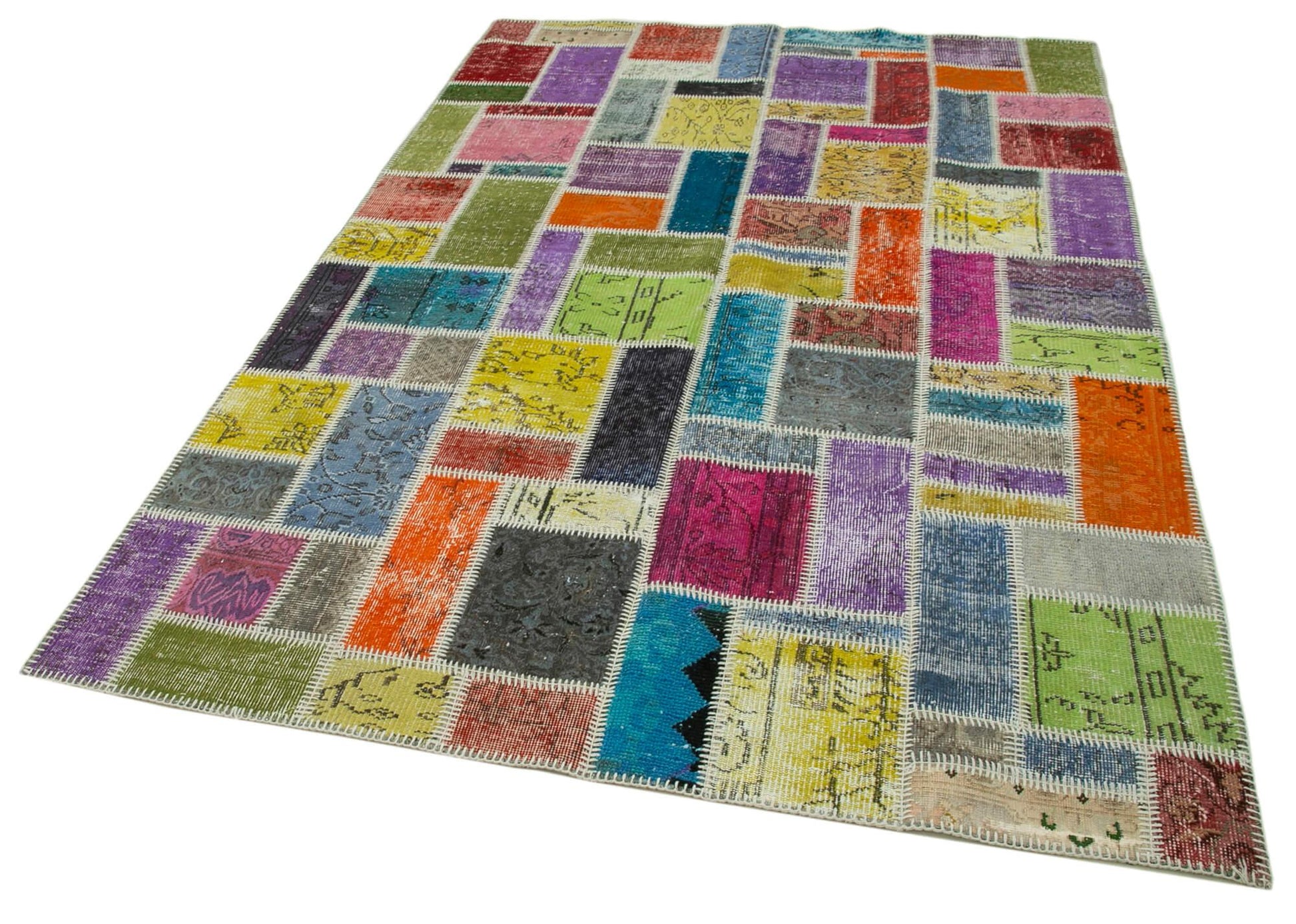 Kırk Yama Gri Patchwork Pamuk Yün El Dokuma Halısı 167x250 Agacan