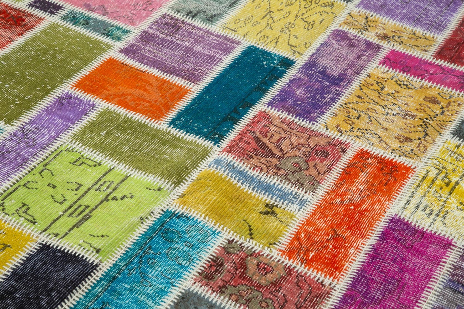 Kırk Yama Gri Patchwork Pamuk Yün El Dokuma Halısı 167x250 Agacan