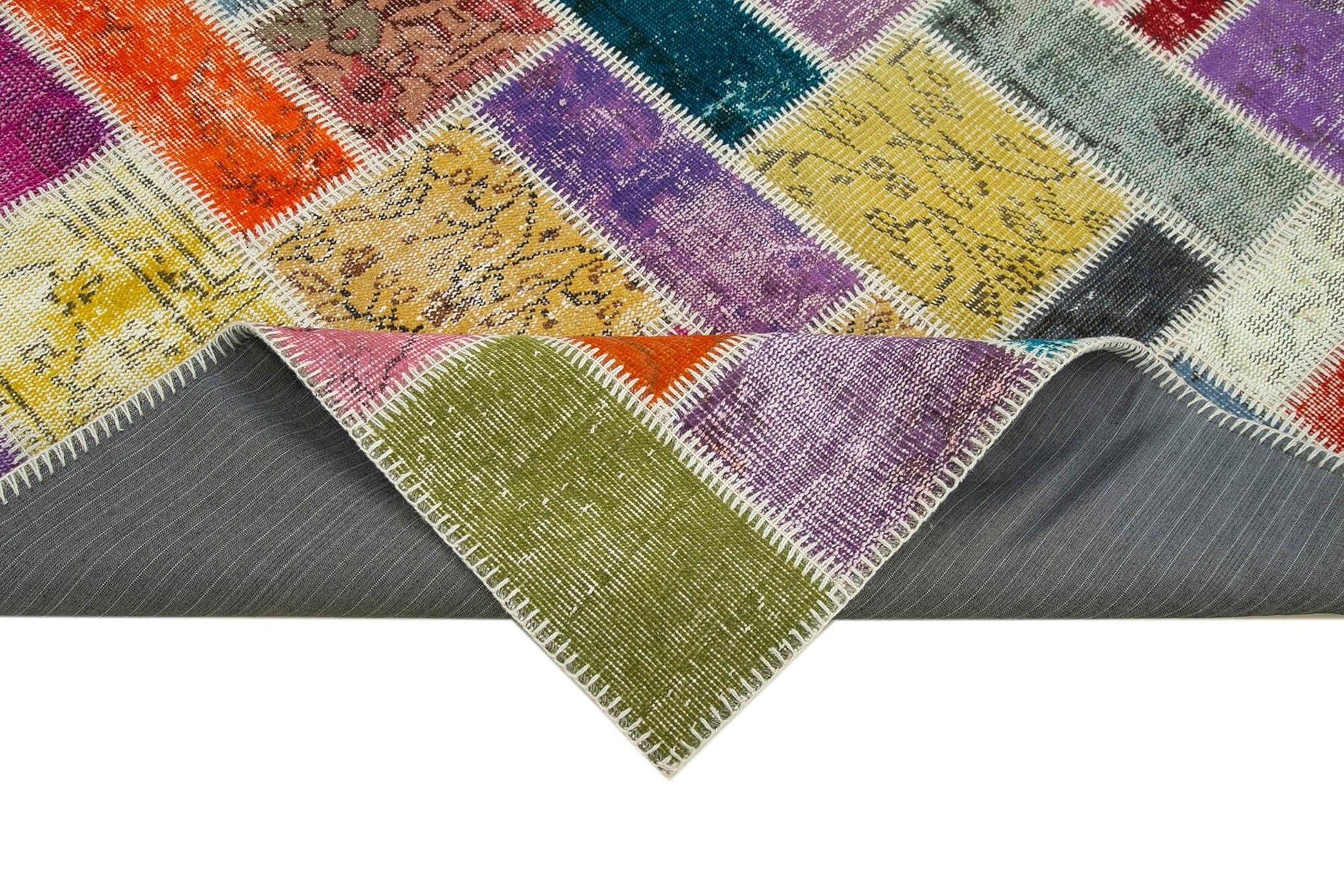 Kırk Yama Gri Patchwork Pamuk Yün El Dokuma Halısı 167x250 Agacan