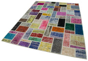 Kırk Yama Gri Patchwork Pamuk Yün El Dokuma Halısı 173x239 Agacan