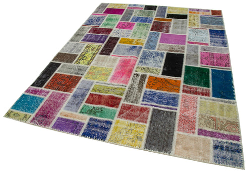Kırk Yama Gri Patchwork Pamuk Yün El Dokuma Halısı 173x239 Agacan
