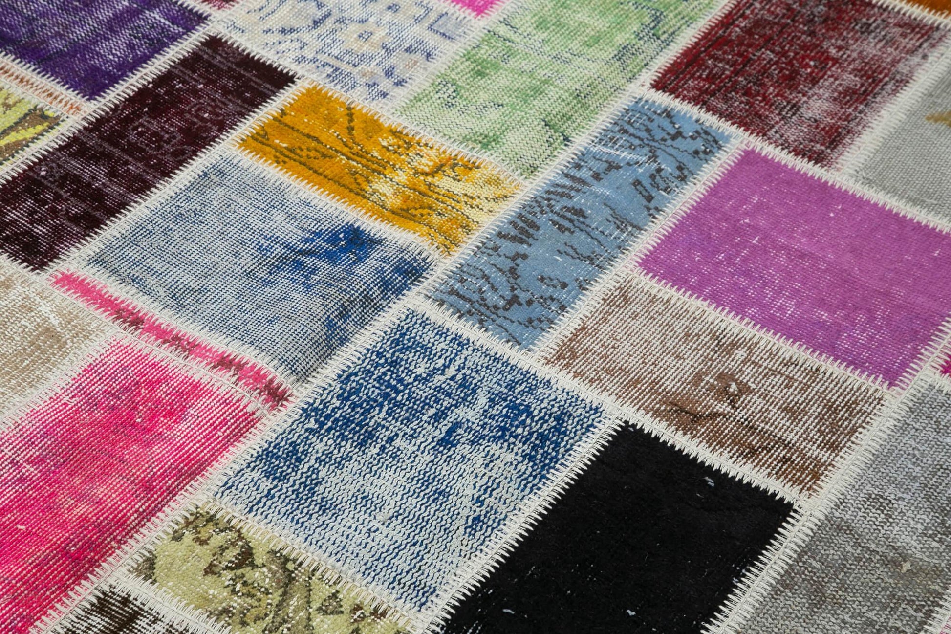 Kırk Yama Gri Patchwork Pamuk Yün El Dokuma Halısı 173x239 Agacan