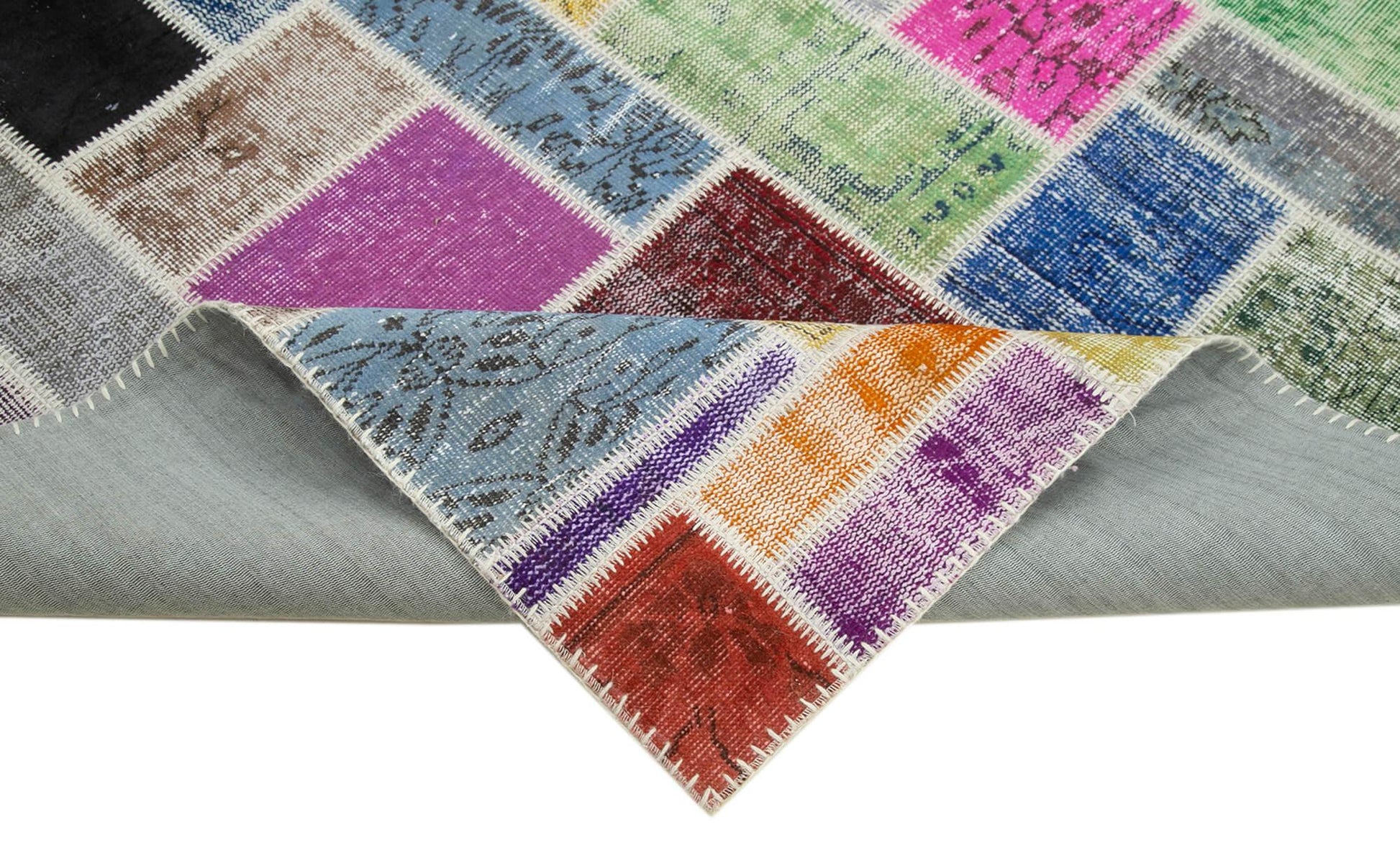 Kırk Yama Gri Patchwork Pamuk Yün El Dokuma Halısı 173x239 Agacan