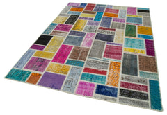 Kırk Yama Gri Patchwork Pamuk Yün El Dokuma Halısı 174x237 Agacan