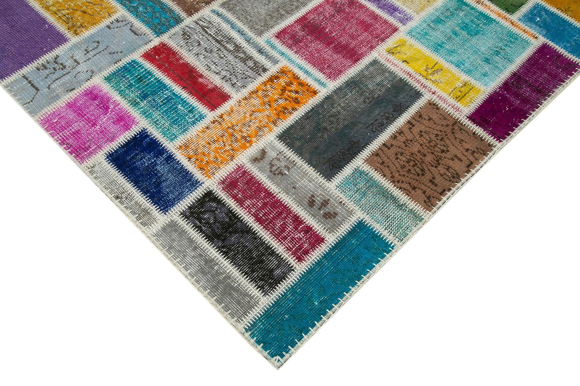 Kırk Yama Gri Patchwork Pamuk Yün El Dokuma Halısı 174x237 Agacan